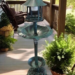 Patina Green Decorative Outdoor Bird Bath & Feeder